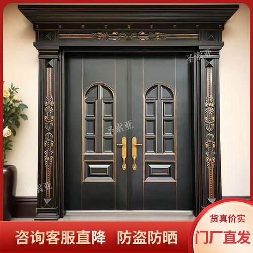 豪华别墅大门双开门中式仿铜门进户门乡村客厅大门农村自建房大门