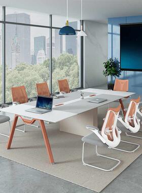 办公家具会议桌简约现代会议桌长桌橙色开会办公桌椅组合长条桌