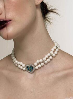 双层巴洛克复古重工满镶闪钻气质珍珠锁骨颈链