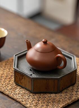复古储水茶盘养壶茶宠茶具茶台湘妃竹老古锡制壶承壶托茶托干泡台