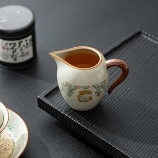 米黄汝窑公道杯带把防烫茶海家用陶瓷分茶器功夫茶具匀茶杯开片