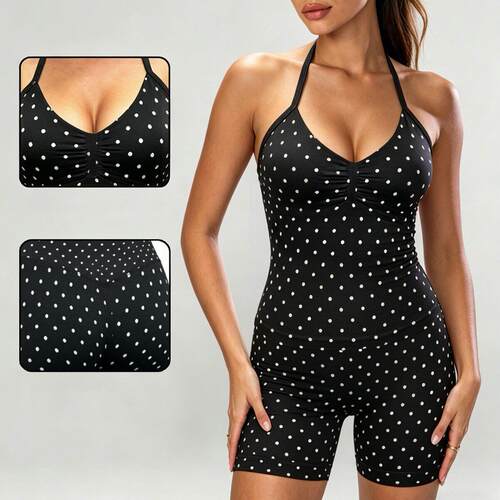 Polka Dot Halter Top Square Neck Sleeveless Camisole Tank