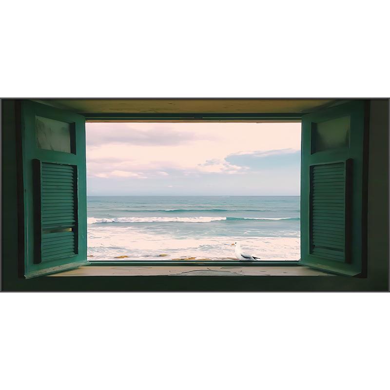 现代简约客厅装饰画窗户复古轻奢挂画海景横版北欧卧室背景墙壁画
