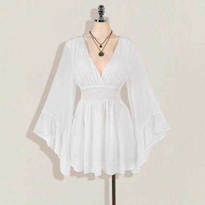 Dress with flared sleeves, short mesh, sexy dress
