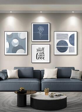 现代简约方形客厅沙发背景墙装饰画蓝色抽象餐厅壁画线条玄关挂画