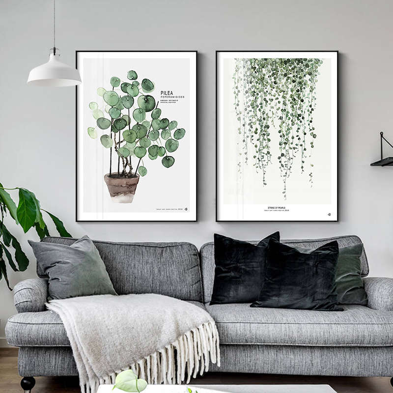 鳟鱼北欧风装饰画餐厅植物组合壁画现代简约风格客厅卧室床头挂画图片