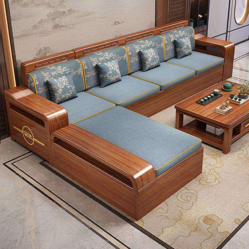 金丝胡桃木实木沙发组合冬夏两用小户型储物沙发客厅家具