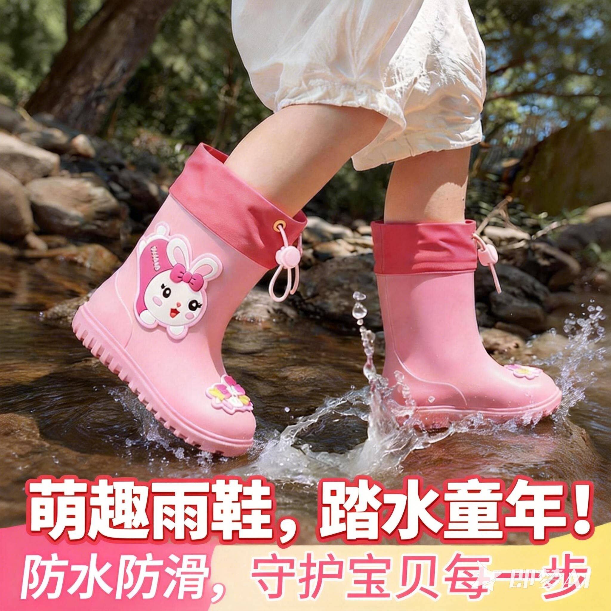 轻便软底儿童雨靴雨鞋女防滑防水幼儿园胶鞋女孩男孩宝宝卡通可爱