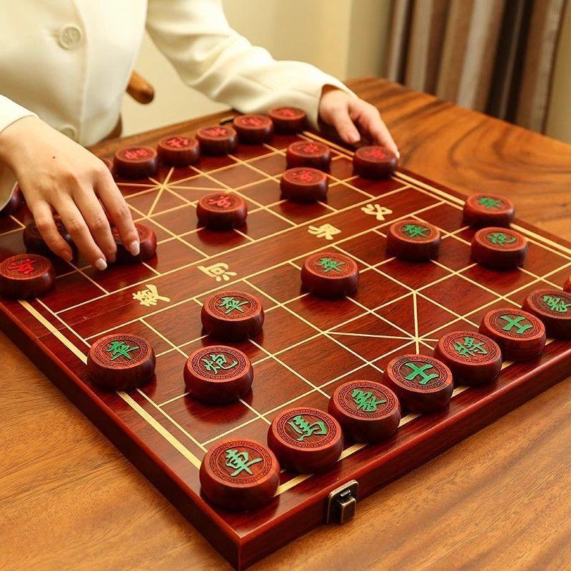 大号实木带木质棋盘学生成人儿童便携式套装榉木棋子象棋中国象棋