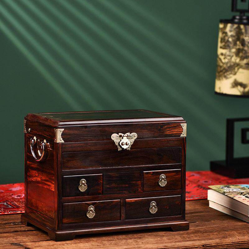 红木饰品盒首饰分层分格收纳盒大容量带抽屉带锁中式耳环项链带锁
