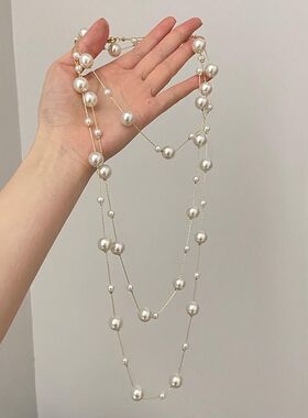 高级白色珍珠项链长款设计项链