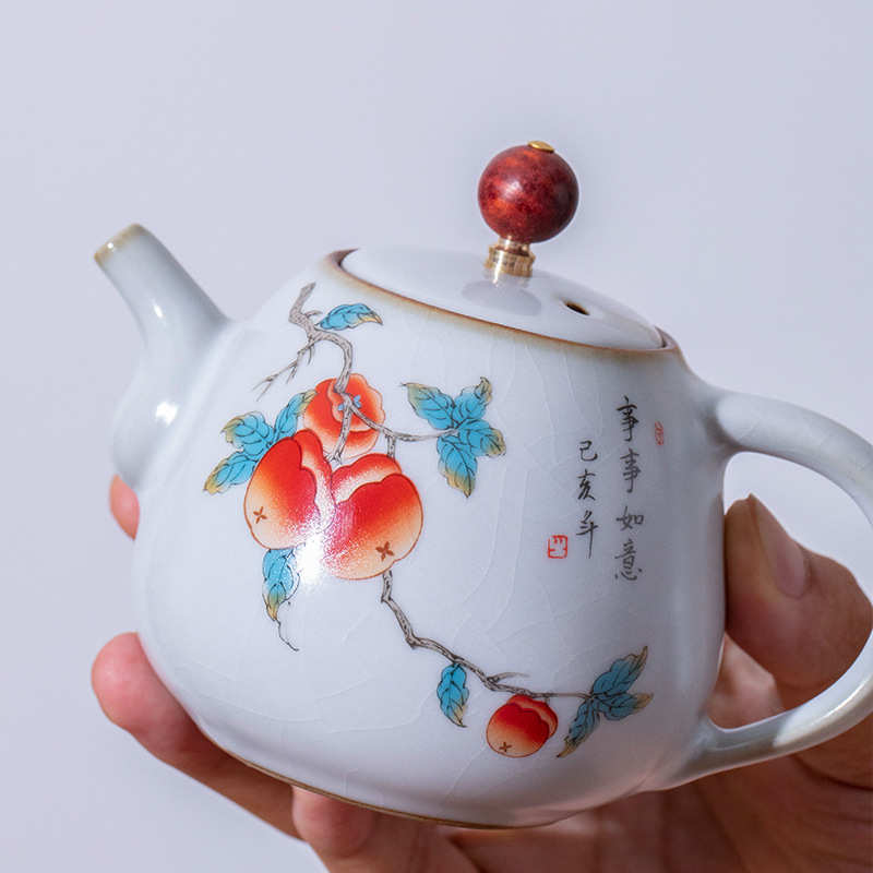 泡茶功夫开汝小号正石榴陶瓷壶片汝窑茶具家用茶壶瓷养把壶可单壶