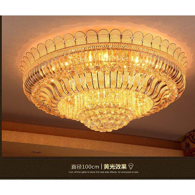 传统金黄色水晶灯欧式圆形客厅吸顶灯酒店工程卧室聚宝盆吸顶灯