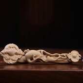 实木创意根雕装 饰人生家居如意文玩摆件手把黄杨小叶件木雕