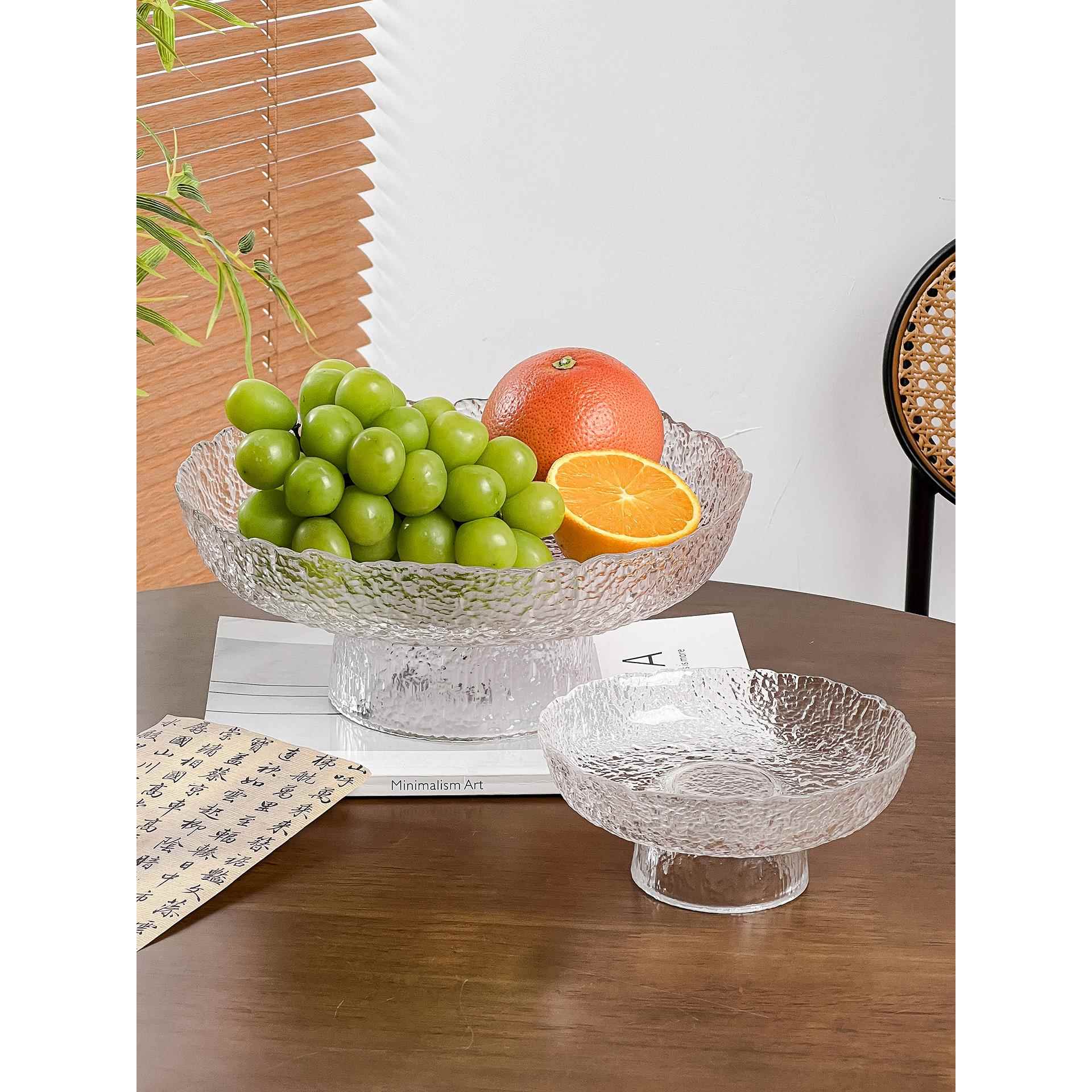 高级感玻璃水果盘摆件点心盘零食干果盘家用茶盘客厅茶几摆放盘子