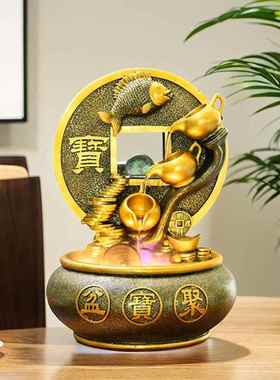 聚宝盆开业礼物店铺前台风水轮办公室桌面招财聚财流水摆件循环水