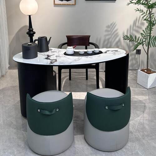 W意式极简阳桌台茶轻奢休闲石大理实木茶台橡木家VSN用小户型茶白