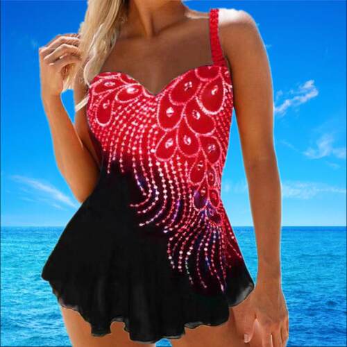Feather print patchwork swimsuit bikini