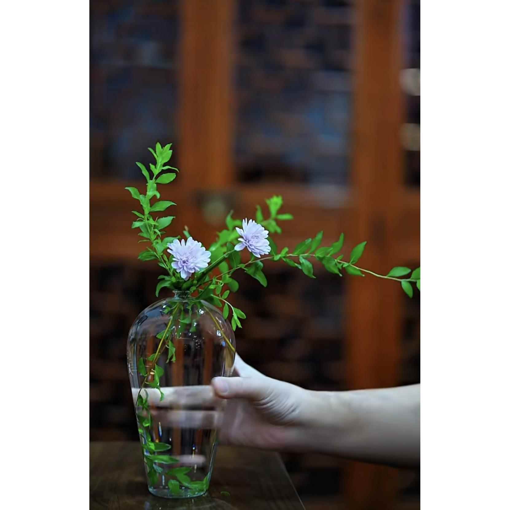 透明花OCU意覆古插花玻璃花皿禅瓶客器厅桌面摆件净瓶梅瓶