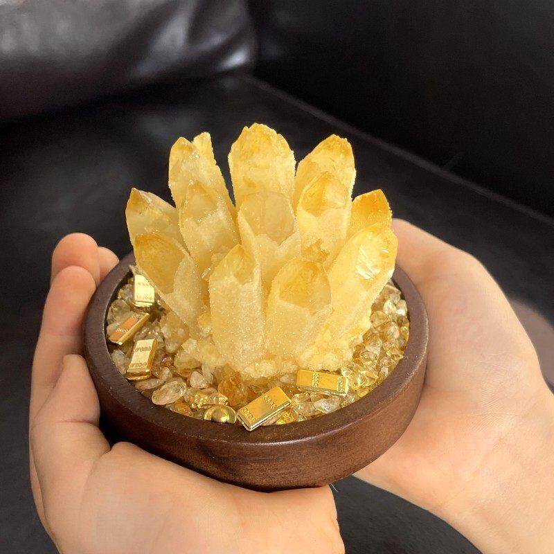 黄水晶摆件 水晶簇原石发财树黄水晶球水晶柱消磁客厅办公室饰品