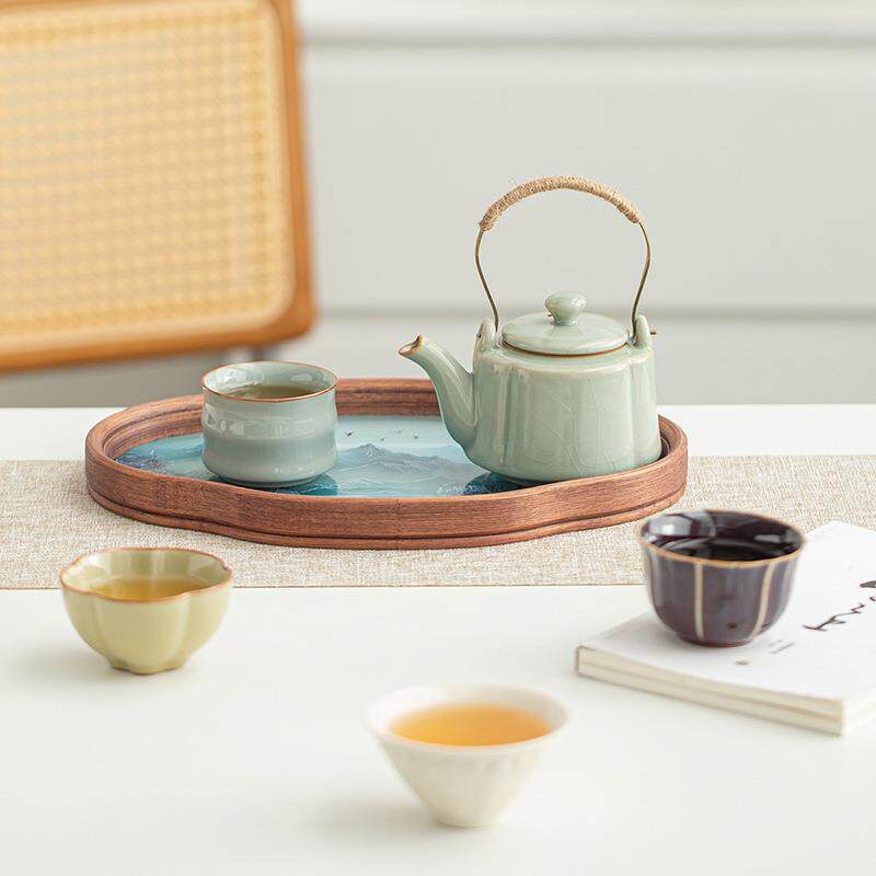 故宫文创五大名窑汝窑旅行茶具套装一壶四杯户外便携式泡茶杯
