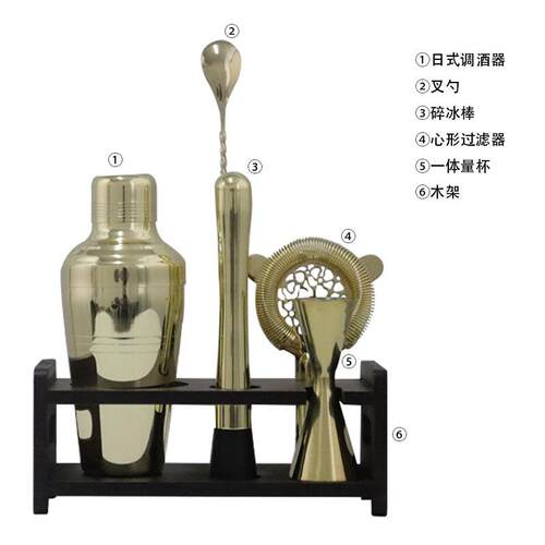 304不锈钢波士顿套装 酒吧三段式调酒壶日式雪克壶木架组合外贸
