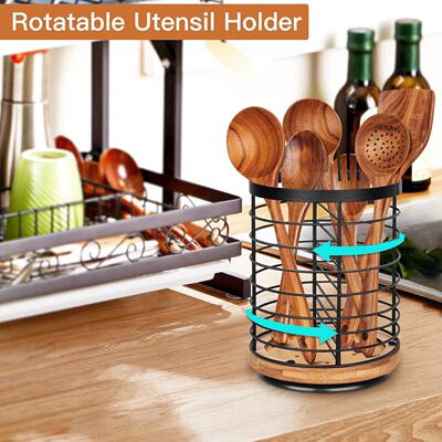 Utensil Holder Kitchen Counter Spatula Organizer Rotating