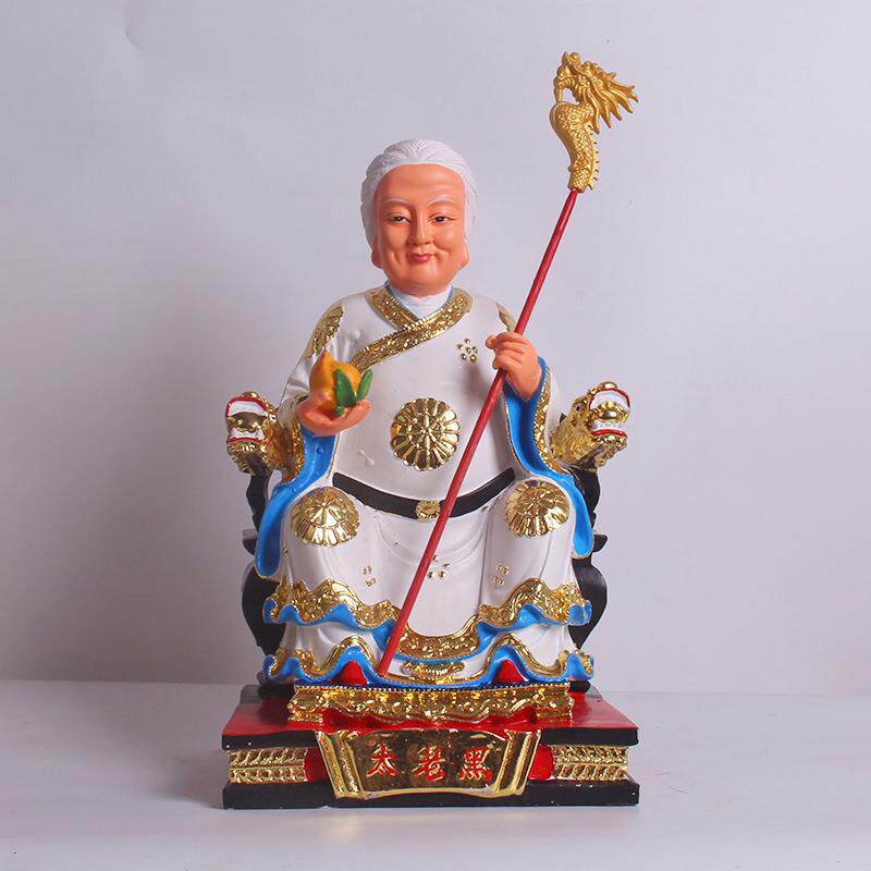 白老太神像16英寸树脂家用供奉彩绘白衣贴金寿桃黑妈妈仙家像摆件