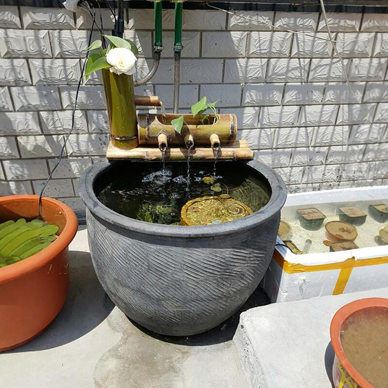 阳台家用睡莲盆罐古法养鱼缸庭院荷花缸土陶造景大水缸农村老旧盆