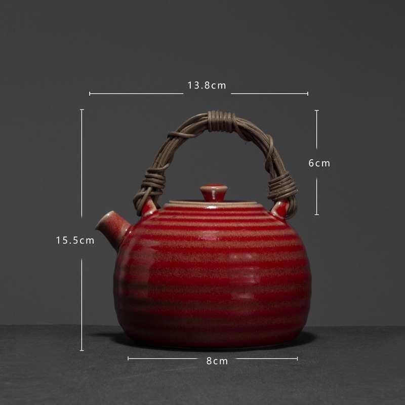 潮州陶瓷茶壶中式烧水煮茶壶藤编提梁复古煮茶器明火陶壶
