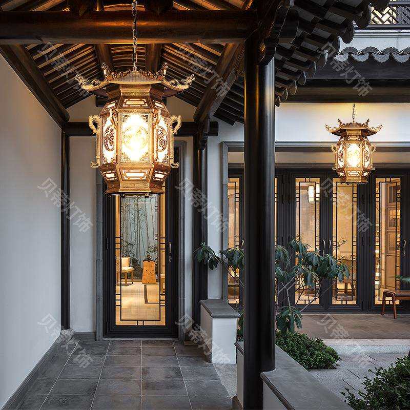 新中式复古户外吊灯防水室外太阳能超亮凉亭灯走廊花园大门庭院灯