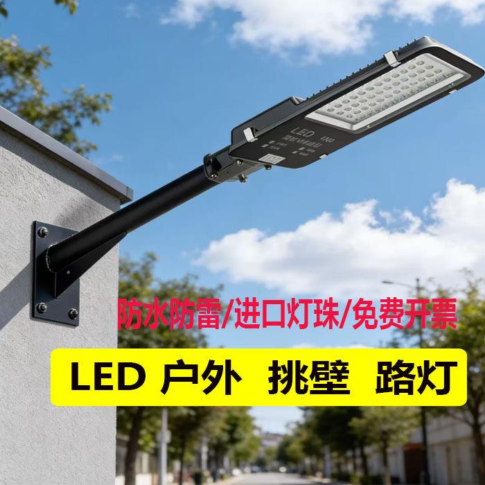 LED路灯头黑色直杆钉墙防水超亮道路小区改造新农村拉电220V