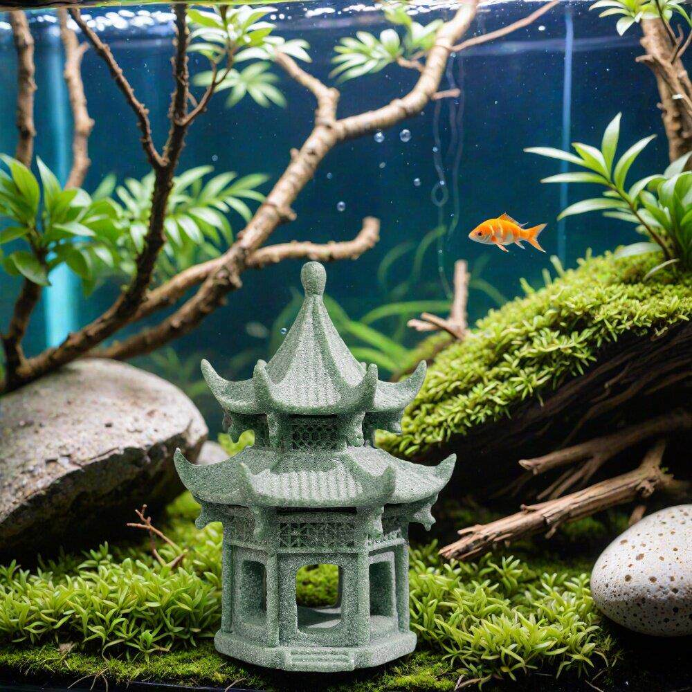 新中式盆景造景石亭楼阁摆件微景观鱼缸塔摆设假山流水装饰小配件
