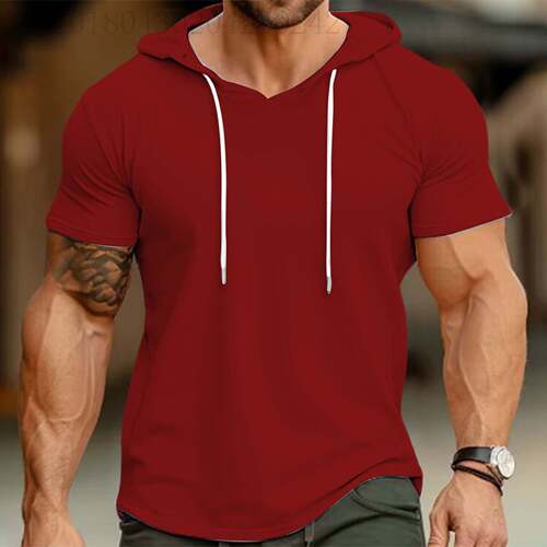Hoodie Casual Mens 3-Pack Short Sleeve Hooded Workout Wear