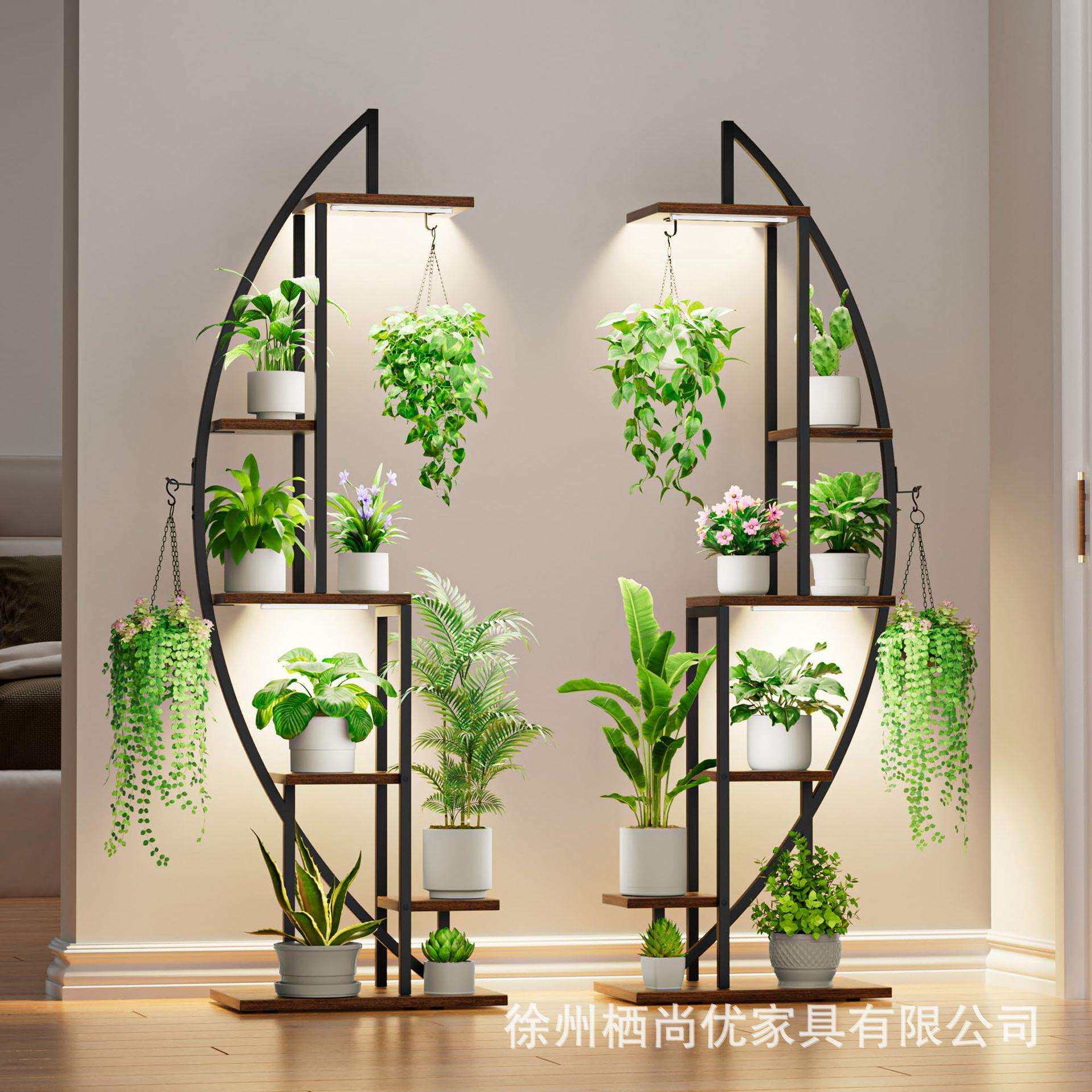 室内花架跨境带灯家用花架铁艺多层绿植花盆置物架植物摆放支架子
