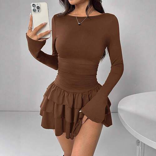 New Women's Dress Lady Womenswear Spring Autumn Solid Color