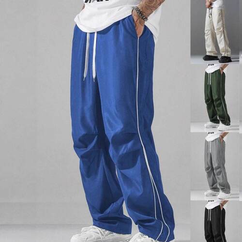 Mens Loose Sports Pants Men Trousers Grey Side Stripeswith
