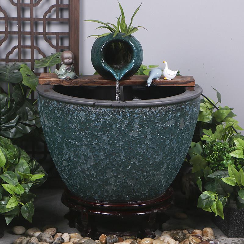 循环流水陶罐生态缸古法养鱼庭院造景摆件室内增氧过滤流水配件