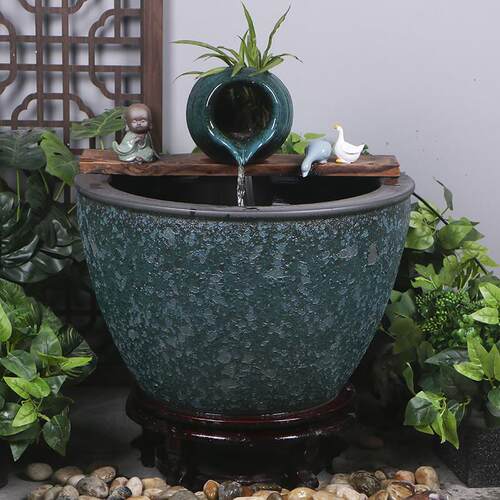 循环流水陶罐生态缸古法养鱼庭院造景摆件室内增氧过滤流水配件