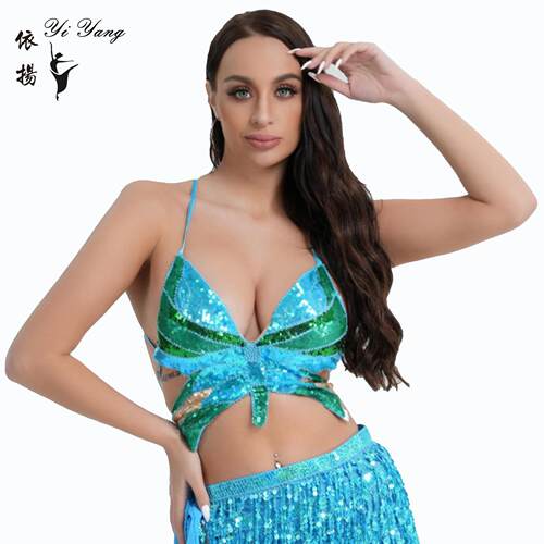 Sequin performance tops, belly dance butterfly bras, stage