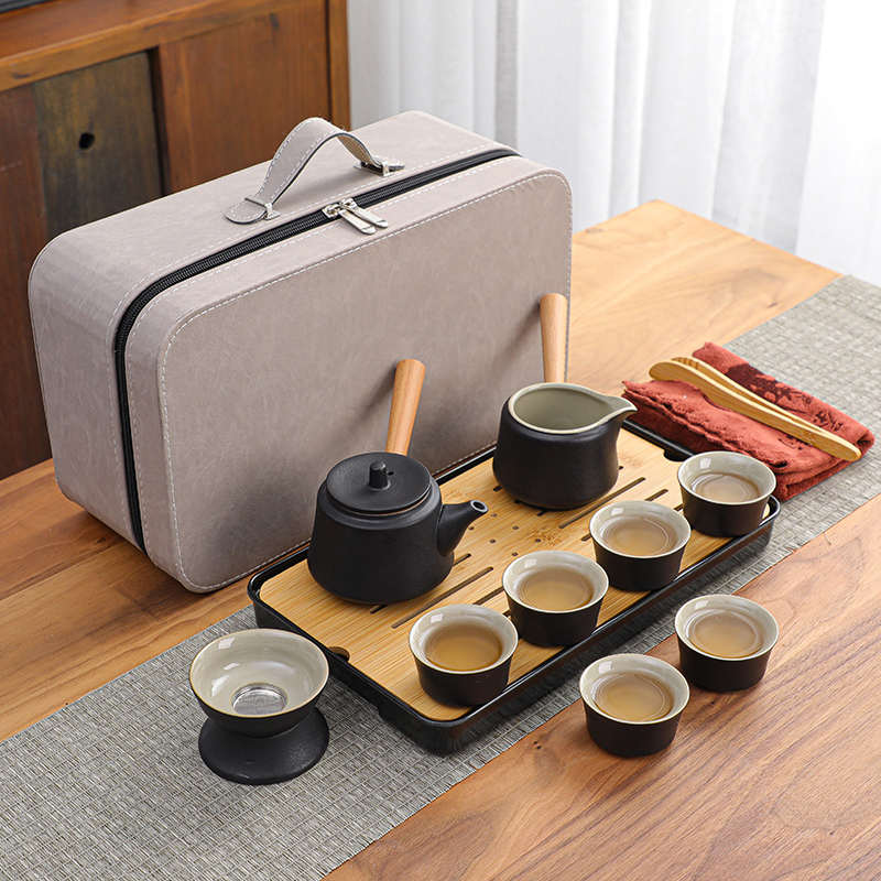 旅行功夫茶具套装提梁茶壶茶杯简约办公室客厅家用便携小茶盘配包