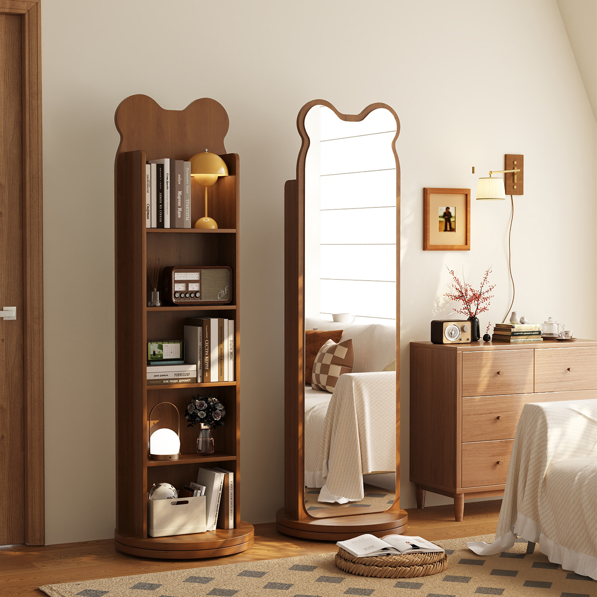 穿衣镜可移动小熊旋转旋转落地镜