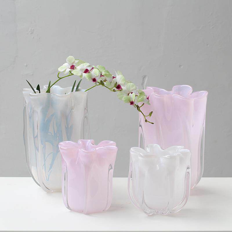 现代简约样板间白菜花瓣琉璃花瓶餐厅客厅玄关台面玻璃装饰花瓶