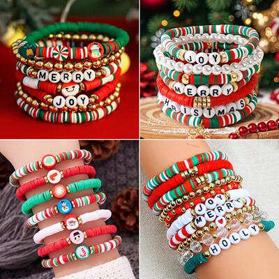300Pcs Christmas Themed Clay Beads Charms for DIY Jewelry Ma