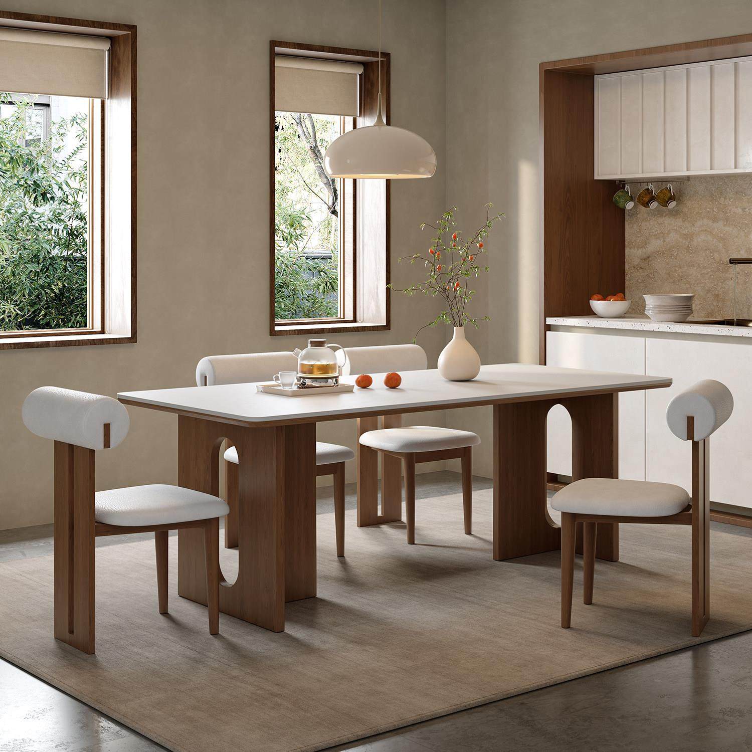 中古风岩板餐桌长方形6人家用小户型高端诧寂纯白哑光实木饭桌椅,住宅家具,岩板餐桌,淘宝优惠券,粉丝福利购,淘宝优惠卷