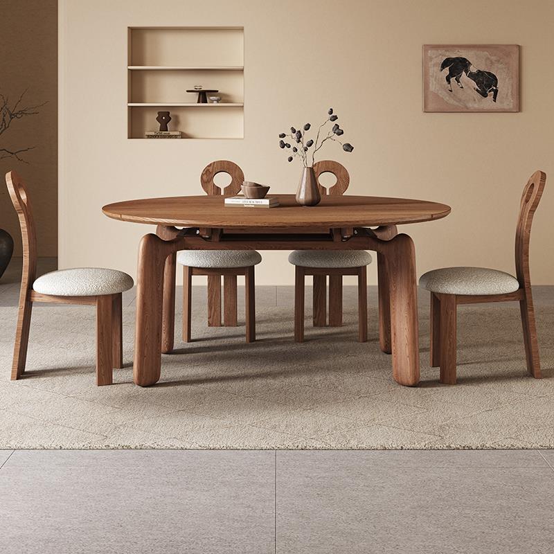 全实木大象伸缩餐桌可变圆桌子家用小户型白蜡木圆形折叠餐桌