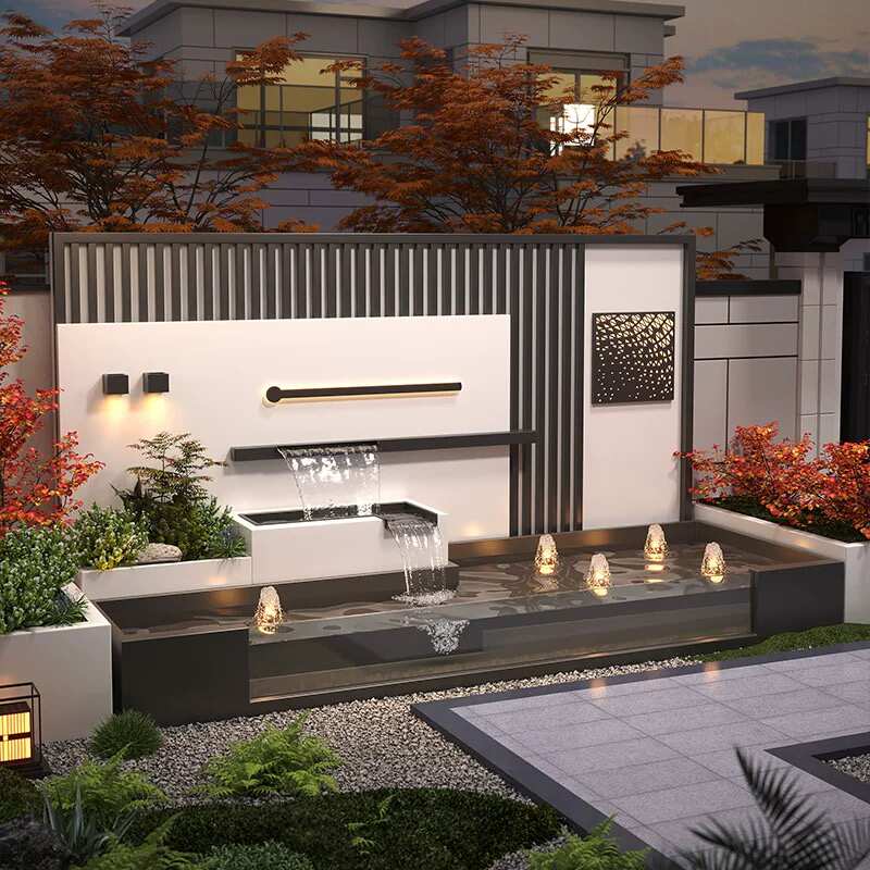 定制不锈钢流水屏风影壁墙户外庭院迎门墙别墅金属园林叠水背景墙