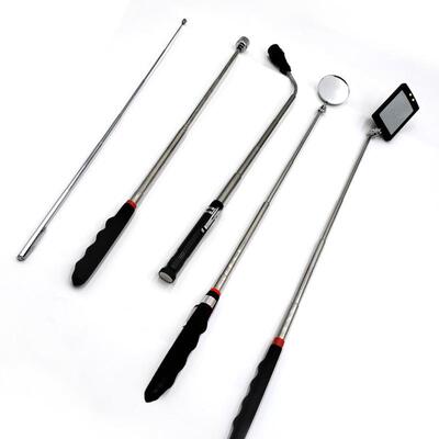 1.5磅7节黑色磁性捡拾器带灯方镜汽修工具强磁伸缩圆镜电筒头套装