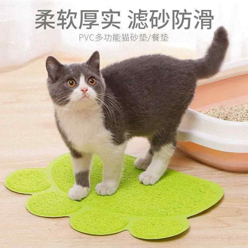现货皮皮淘宠物餐垫 亚马逊款PVC爪印形双层防水猫砂垫图片