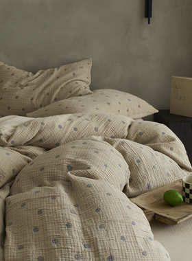 Mamo法式A类复古三层纱松软全棉床单四件套 高级感60纯棉裸睡被套